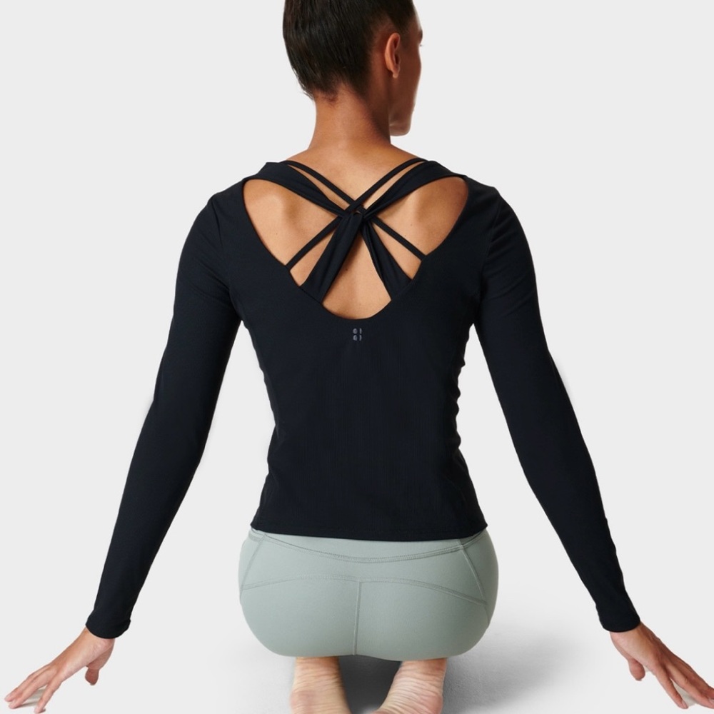 Sweaty Betty Black Strappy-Back Long Sleeve Top
